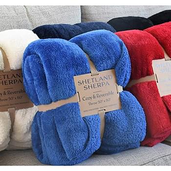 350 GSM Shetland Sherpa Blanket with Merrow stitch finish Trim 50"x60"