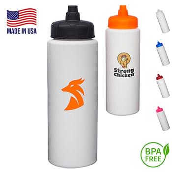 32 oz. USA made HDPE Plastic Sports Bottle w/ Quick Shot Lid
